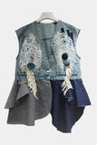 Lace Embellished Asymmetric Denim Vest