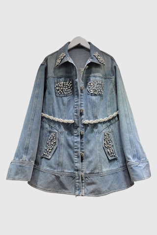 Embellished Button-Front Denim Jacket