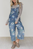 Floral Pattern Denim Jumpsuit