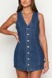 Button-Front Denim Mini Dress