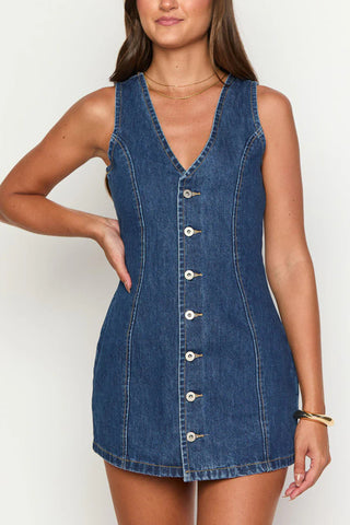 Button-Front Denim Mini Dress