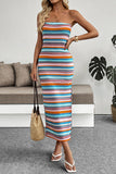 Striped Strapless Casual Dress