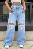 Distressed High-Waist Straight Jeans