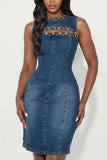 Sleeveless Embellished Denim Dress