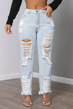 Distressed High-Waist Straight Jeans