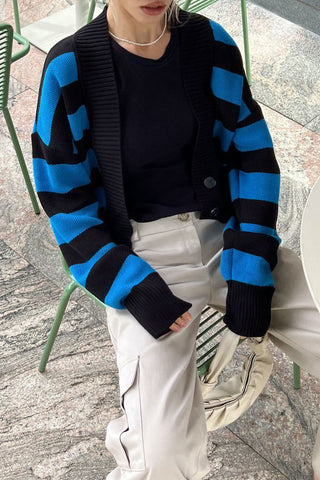 Striped Deep V-Neck Cardigan