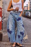 Heart-Patterned Straight Jeans