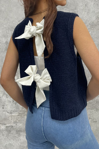 Bow-Detail Open-Back Sweater Vest
