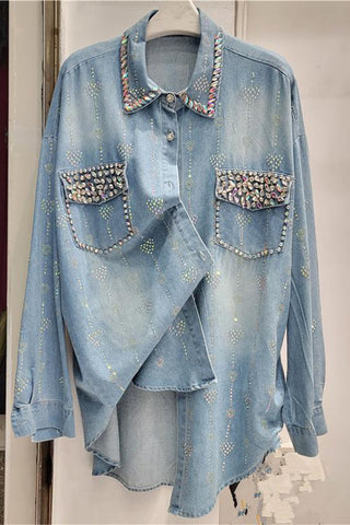 Embellished Button-Up Blouse