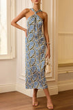 Halter Neck Printed Midi Dress