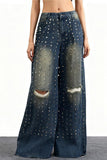 Studded Wide Leg Denim Jeans