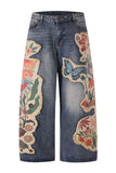 Floral Appliqué Straight Jeans