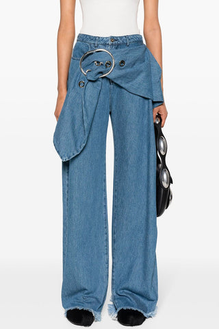 Wide-Leg Denim Jeans with Belt Detail