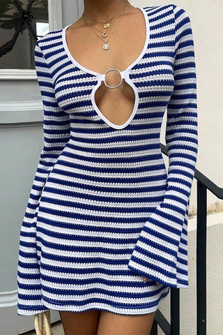 Striped Keyhole Casual Dress