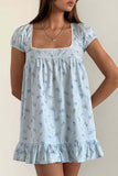 Ruffled Square Neck Floral Mini Dress