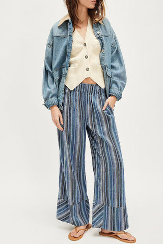 Striped Wide-Leg Casual Pants