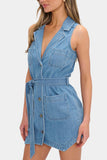 Sleeveless Denim Dress with Waist Tie