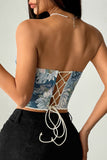 Floral-Patterned Strapless Corset Tank
