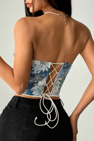 Floral-Patterned Strapless Corset Tank