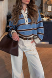 Striped Button-Collar Sweater
