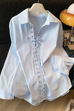 Lace-Up Front Blouse with Collar