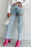 Distressed Wide-Leg Denim Jeans