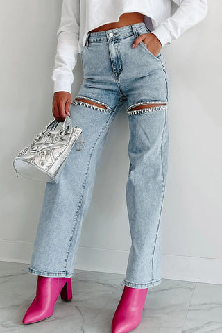 Distressed Wide-Leg Denim Jeans