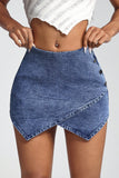 Button-Detail Denim Mini Skirt