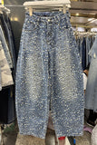 Patterned Straight-Leg Denim Jeans