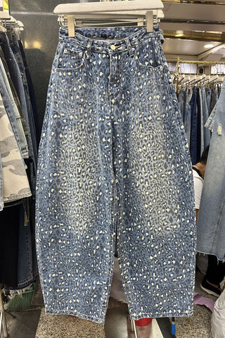 Patterned Straight-Leg Denim Jeans