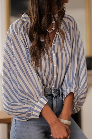 Striped Oversized Blouse with Balloon Sleeves