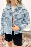 Checkered Pattern Patchwork Denim Jacket