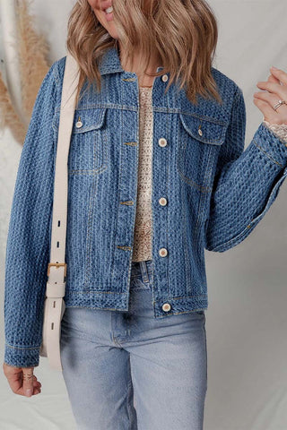 Double Flap Pocket Textured Button Down Jacket