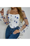 Floral Embroidered Mesh Sleeve Tank