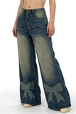 Bow-Accent Wide Leg Jeans