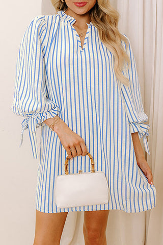 Stripe Notched Neck Shift Mini Dress
