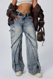 Distressed Wide-Leg Denim Pants
