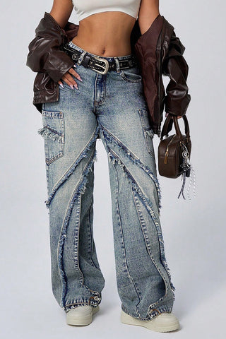 Distressed Wide-Leg Denim Pants