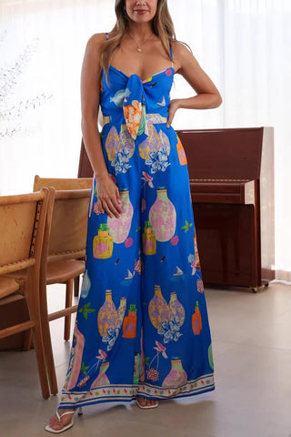 Printed Bow-Front Jumpsuit