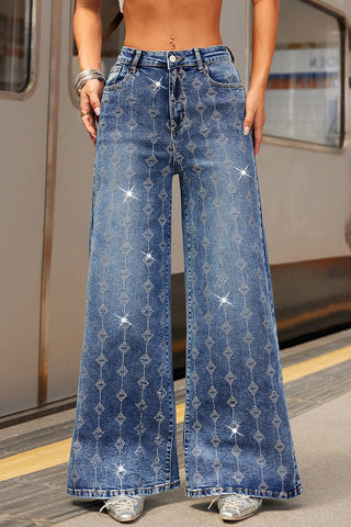 Embellished Wide-Leg Denim Jeans