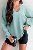 V-Neck Button-Accent Sweatshirt