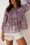 Boho Flower Print Babydoll Blouse