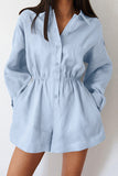 Button-Front Long Sleeve Romper