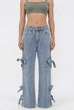 Stylish Straight-Leg Jeans with Bow Accents