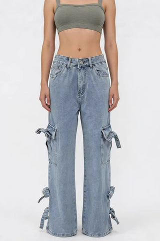 Stylish Straight-Leg Jeans with Bow Accents
