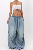 Elastic-Waist Wide Leg Denim Pants