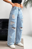 Distressed Wide-Leg Straight Jeans