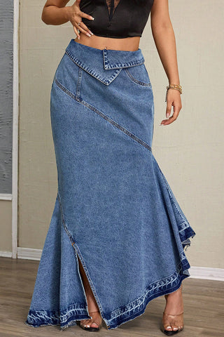 Asymmetric Hem Denim Maxi Skirt