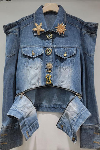 Embellished Denim Cropped Jacket