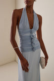 Halter Neck Evening Gown with Draped Details